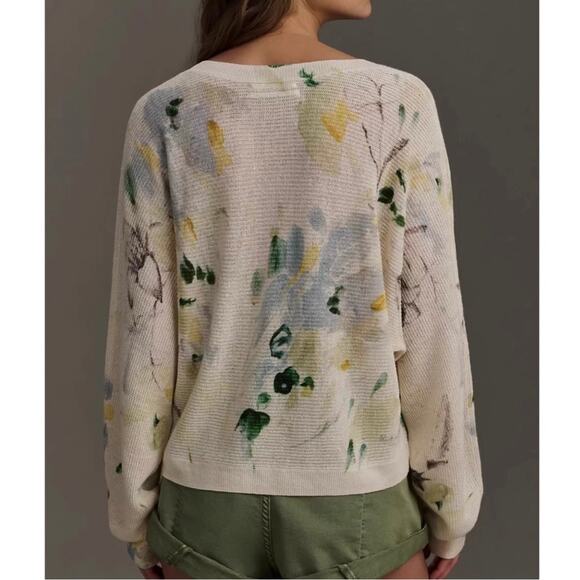 Anthropologie Printed Linen Pullover Sweater S - Picture 2 of 10
